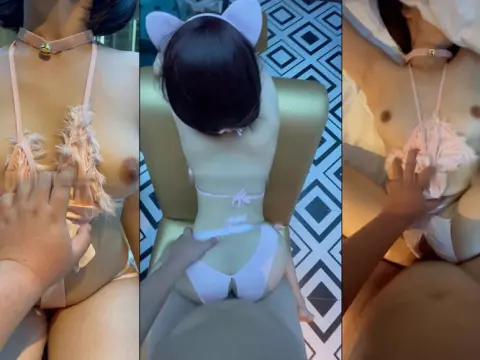 Em nữ sinh nhỏ dễ thương thích làm mèo con